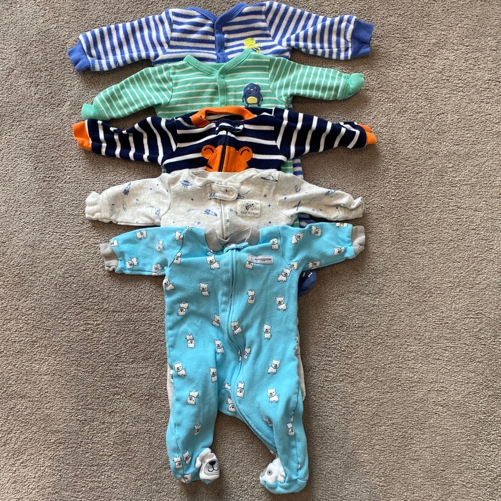 Lot of 5 Carter’s Sleep & Play pajamas, 3 Mo